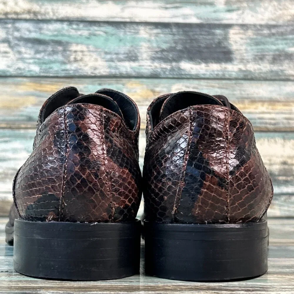 PRATESI Italian Oxford Androynous Size 6/37 Brown Snake Print Leather Menswear